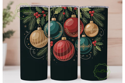 Vintage Christmas Ornaments Tumbler Wrap Sublimation PixelChick 