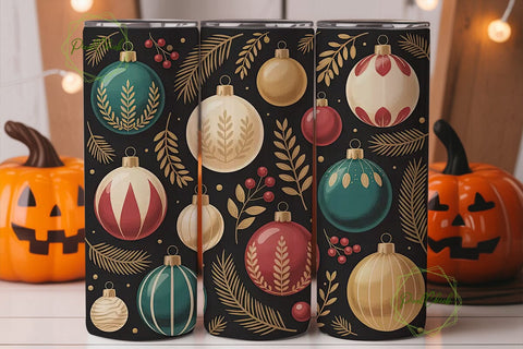 Vintage Christmas Ornaments Tumbler Wrap Sublimation PixelChick 