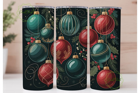 Vintage Christmas Ornaments Tumbler Wrap Sublimation PixelChick 
