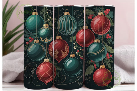 Vintage Christmas Ornaments Tumbler Wrap Sublimation PixelChick 