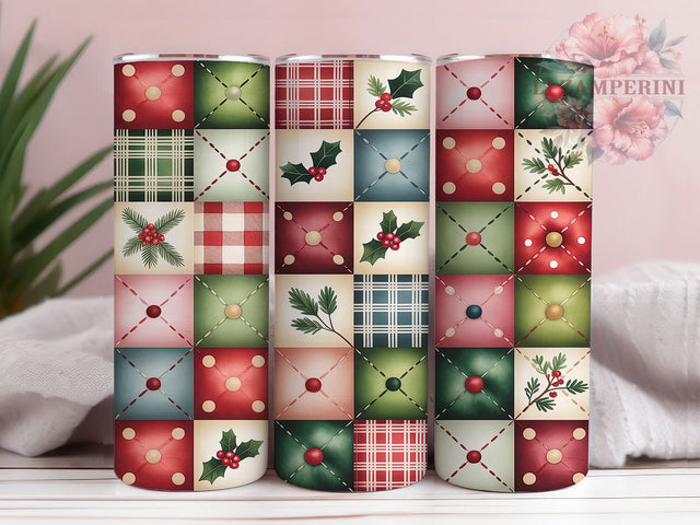 Vintage Christmas Patchwork Tumbler, Vintage Quilt Wrap, Holiday Quilt Sublimation, 20oz Christmas Quilt Tumbler, Festive Patchwork Art, Seasonal Quilt Mug, Whimsical Christmas Cup Sublimation Li Zamperini 