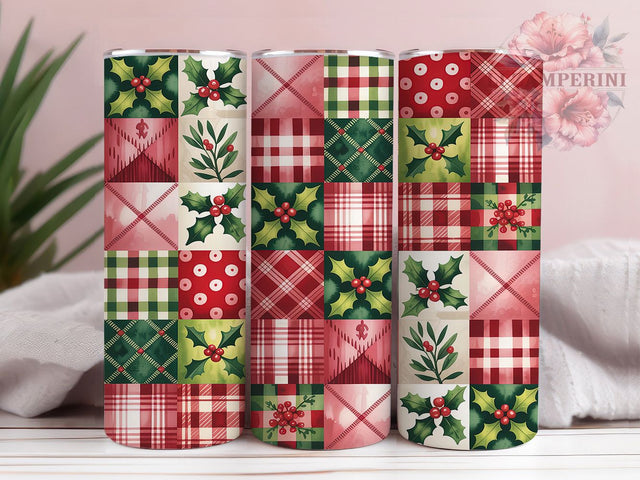Vintage Christmas Patchwork Tumbler, Vintage Quilt Wrap, Holiday Quilt Sublimation, 20oz Christmas Quilt Tumbler, Festive Patchwork Art, Seasonal Quilt Mug, Whimsical Christmas Cup Sublimation Li Zamperini 