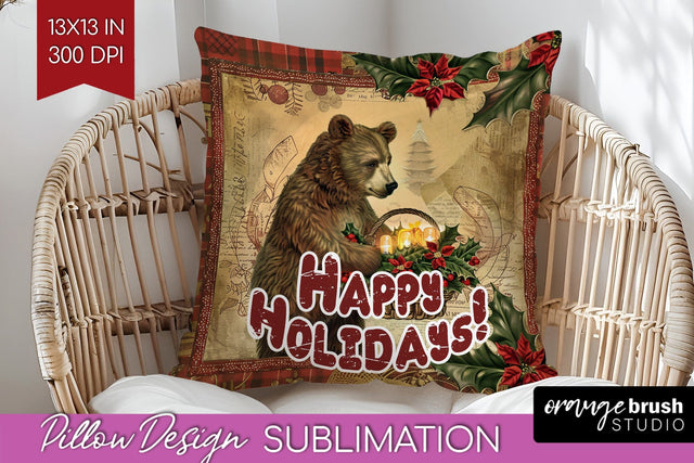 Vintage Christmas Pillow Sublimation - Xmas Pillow Cover PNG Sublimation OrangeBrushStudio 