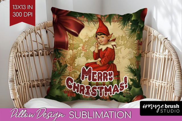 Vintage Christmas Pillow Sublimation - Xmas Pillow Cover PNG Sublimation OrangeBrushStudio 