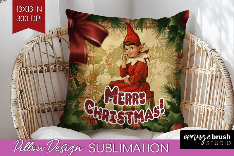 Vintage Christmas Pillow Sublimation - Xmas Pillow Cover PNG Sublimation OrangeBrushStudio 