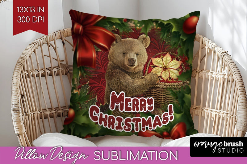Vintage Christmas Pillow Sublimation - Xmas Pillow Cover PNG Sublimation OrangeBrushStudio 