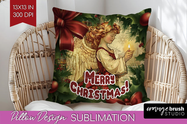 Vintage Christmas Pillow Sublimation - Xmas Pillow Cover PNG Sublimation OrangeBrushStudio 