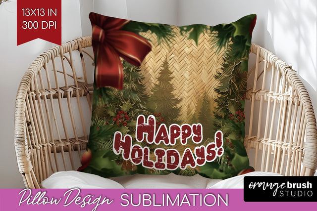Vintage Christmas Pillow Sublimation - Xmas Pillow Cover PNG Sublimation OrangeBrushStudio 