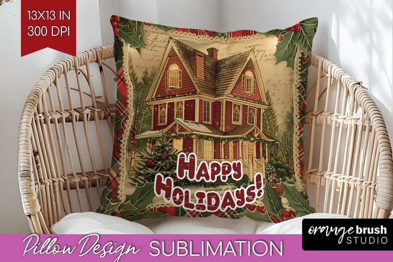 Vintage Christmas Pillow Sublimation - Xmas Pillow Cover PNG Sublimation OrangeBrushStudio 