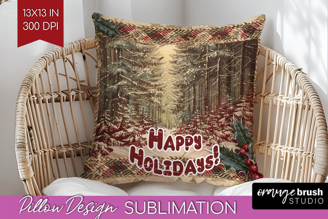 Vintage Christmas Pillow Sublimation - Xmas Pillow Cover PNG Sublimation OrangeBrushStudio 