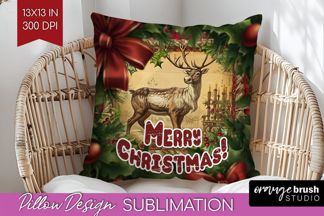 Vintage Christmas Pillow Sublimation - Xmas Pillow Cover PNG Sublimation OrangeBrushStudio 