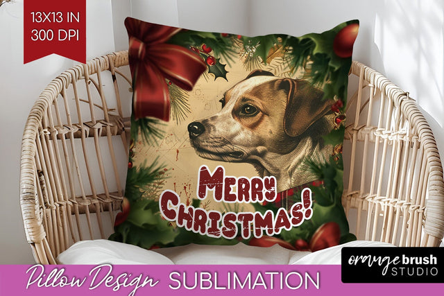 Vintage Christmas Pillow Sublimation - Xmas Pillow Cover PNG Sublimation OrangeBrushStudio 
