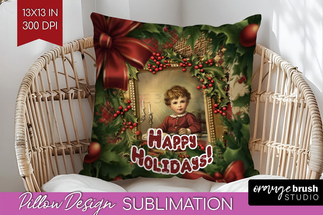 Vintage Christmas Pillow Sublimation - Xmas Pillow Cover PNG Sublimation OrangeBrushStudio 