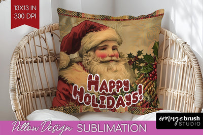Vintage Christmas Pillow Sublimation - Xmas Pillow Cover PNG Sublimation OrangeBrushStudio 