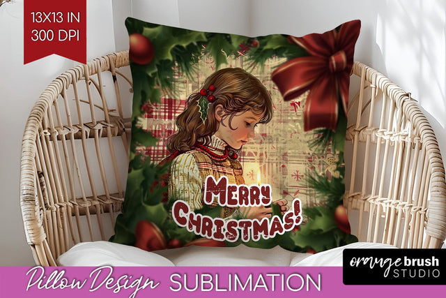 Vintage Christmas Pillow Sublimation - Xmas Pillow Cover PNG Sublimation OrangeBrushStudio 