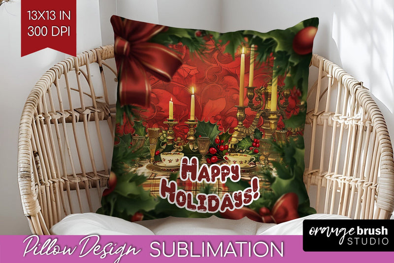 Vintage Christmas Pillow Sublimation - Xmas Pillow Cover PNG Sublimation OrangeBrushStudio 