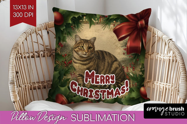 Vintage Christmas Pillow Sublimation - Xmas Pillow Cover PNG Sublimation OrangeBrushStudio 