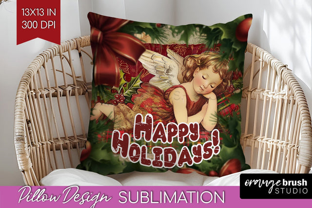Vintage Christmas Pillow Sublimation - Xmas Pillow Cover PNG Sublimation OrangeBrushStudio 