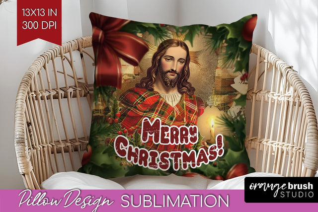 Vintage Christmas Pillow Sublimation - Xmas Pillow Cover PNG Sublimation OrangeBrushStudio 
