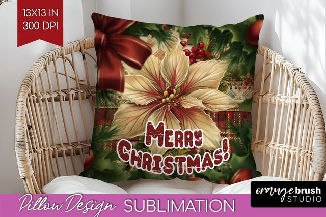 Vintage Christmas Pillow Sublimation - Xmas Pillow Cover PNG Sublimation OrangeBrushStudio 