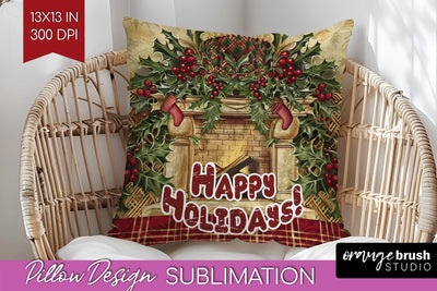 Vintage Christmas Pillow Sublimation - Xmas Pillow Cover PNG Sublimation OrangeBrushStudio 
