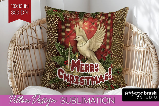 Vintage Christmas Pillow Sublimation - Xmas Pillow Cover PNG Sublimation OrangeBrushStudio 