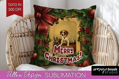 Vintage Christmas Pillow Sublimation - Xmas Pillow Cover PNG Sublimation OrangeBrushStudio 