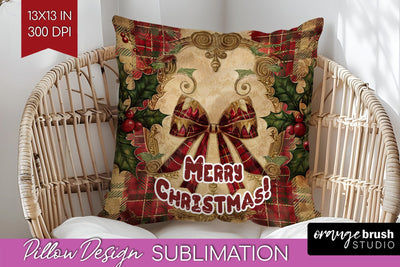 Vintage Christmas Pillow Sublimation - Xmas Pillow Cover PNG Sublimation OrangeBrushStudio 