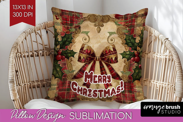 Vintage Christmas Pillow Sublimation - Xmas Pillow Cover PNG Sublimation OrangeBrushStudio 