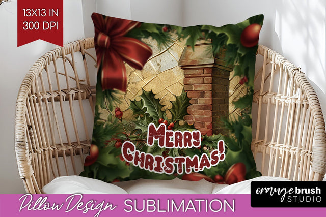 Vintage Christmas Pillow Sublimation - Xmas Pillow Cover PNG Sublimation OrangeBrushStudio 