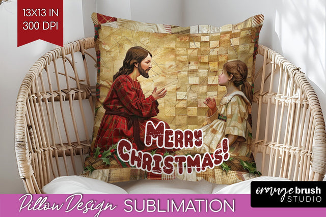 Vintage Christmas Pillow Sublimation - Xmas Pillow Cover PNG Sublimation OrangeBrushStudio 