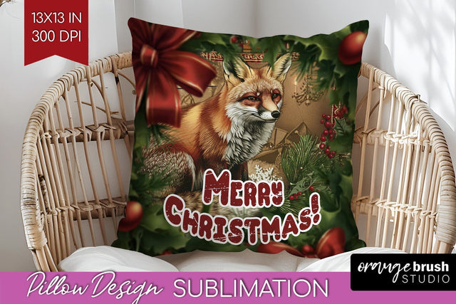Vintage Christmas Pillow Sublimation - Xmas Pillow Cover PNG Sublimation OrangeBrushStudio 