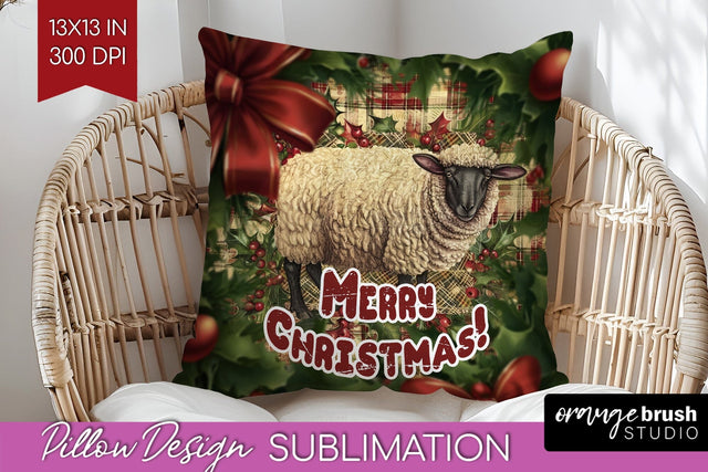Vintage Christmas Pillow Sublimation - Xmas Pillow Cover PNG Sublimation OrangeBrushStudio 