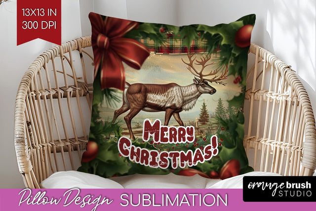 Vintage Christmas Pillow Sublimation - Xmas Pillow Cover PNG Sublimation OrangeBrushStudio 
