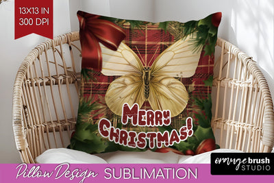 Vintage Christmas Pillow Sublimation - Xmas Pillow Cover PNG Sublimation OrangeBrushStudio 