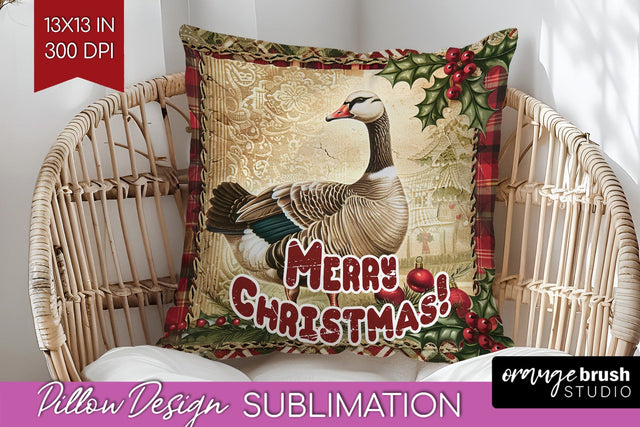 Vintage Christmas Pillow Sublimation - Xmas Pillow Cover PNG Sublimation OrangeBrushStudio 