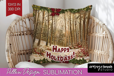 Vintage Christmas Pillow Sublimation - Xmas Pillow Cover PNG Sublimation OrangeBrushStudio 