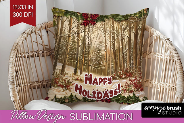 Vintage Christmas Pillow Sublimation - Xmas Pillow Cover PNG Sublimation OrangeBrushStudio 