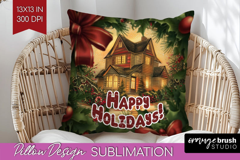 Vintage Christmas Pillow Sublimation - Xmas Pillow Cover PNG Sublimation OrangeBrushStudio 