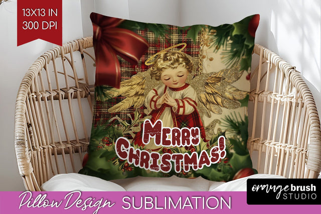 Vintage Christmas Pillow Sublimation - Xmas Pillow Cover PNG Sublimation OrangeBrushStudio 