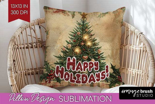 Vintage Christmas Pillow Sublimation - Xmas Pillow Cover PNG Sublimation OrangeBrushStudio 