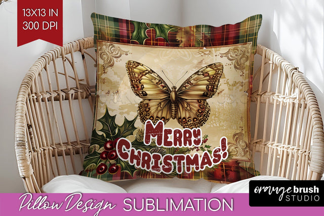 Vintage Christmas Pillow Sublimation - Xmas Pillow Cover PNG Sublimation OrangeBrushStudio 