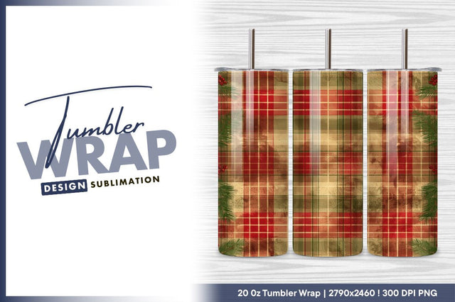 Vintage christmas plaid background with pine sprigs Sublimation Regulrcrative 