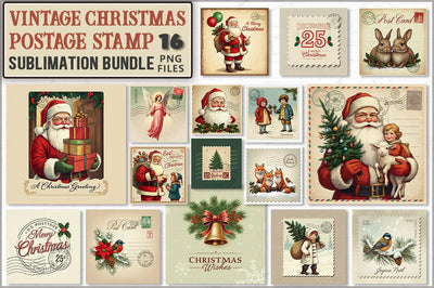 Vintage Christmas Postage Stamp Bundle Sublimation Shetara Begum 