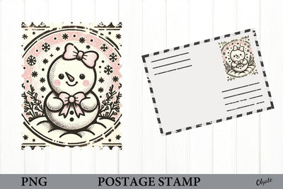 Vintage Christmas Postage Stamp PNG. Snowman PNG Sublimation Olga Terlyanskaya 
