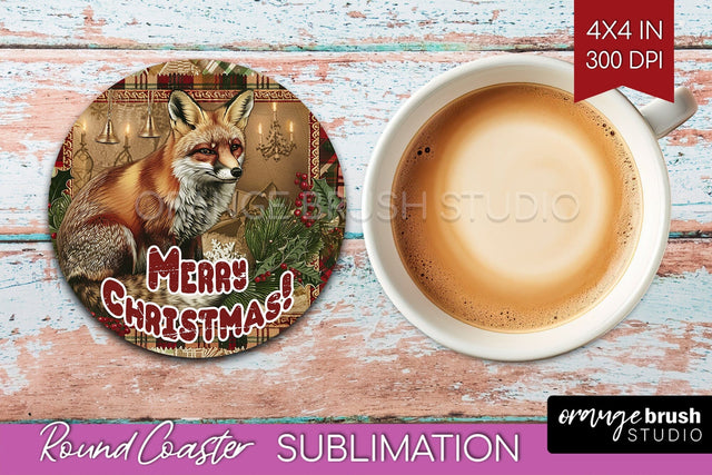 Vintage Christmas Round Coaster - Xmas Coaster Sublimation Sublimation OrangeBrushStudio 