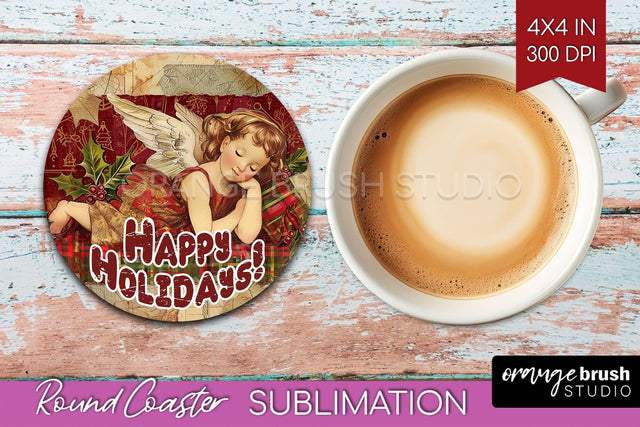 Vintage Christmas Round Coaster - Xmas Coaster Sublimation Sublimation OrangeBrushStudio 