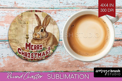 Vintage Christmas Round Coaster - Xmas Coaster Sublimation Sublimation OrangeBrushStudio 