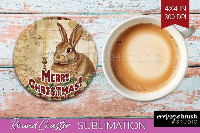 Vintage Christmas Round Coaster - Xmas Coaster Sublimation Sublimation OrangeBrushStudio 