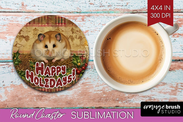 Vintage Christmas Round Coaster - Xmas Coaster Sublimation Sublimation OrangeBrushStudio 